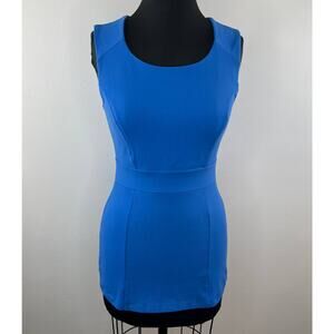 Susana Monaco Blue Ponte Scoop Neck Sleeveless Fitted Banded Waist Blouse M